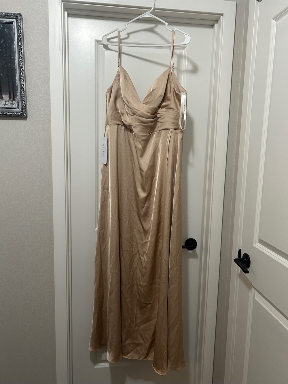 New With Tags Azazie Stretch Satin Champagne Bridesmaid Dress